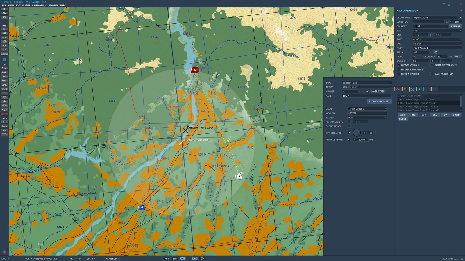 A complex mission being built in the DCS Mission Editor
