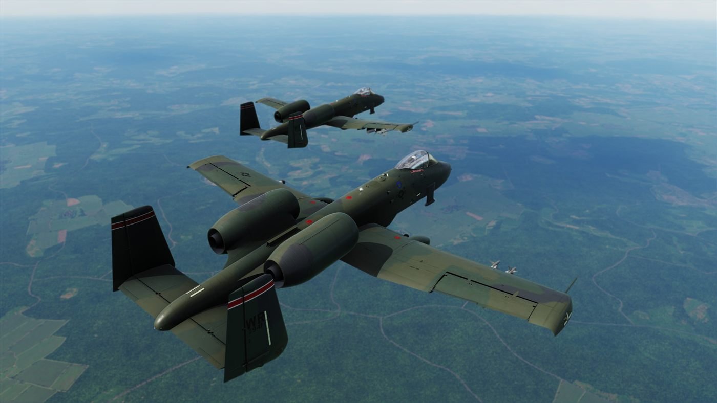 Two A-10 aircraft flying in formation